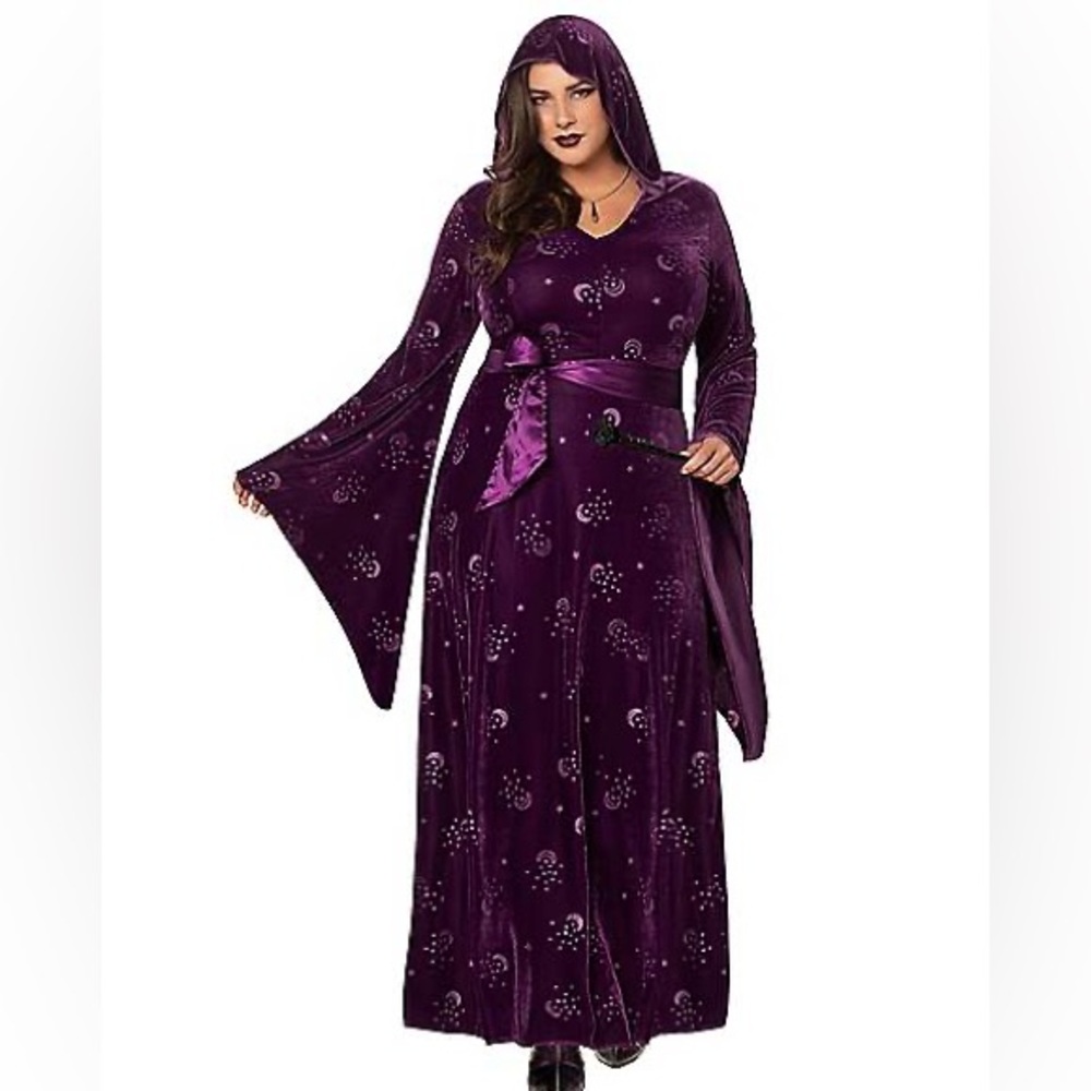 Spirit Halloween Celestial Purple Hooded Robe Mystic Dress Costume Plus Size